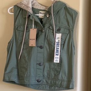 Olive green hoodie vest